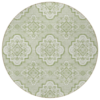 Tabselect Home Line 8' Artichoke Green And Ivory Round Medallion Washable Indoor Outdoor Area Rug