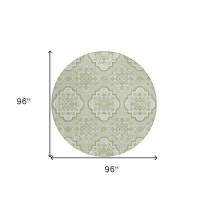 Tabselect Home Line 8' Artichoke Green And Ivory Round Medallion Washable Indoor Outdoor Area Rug