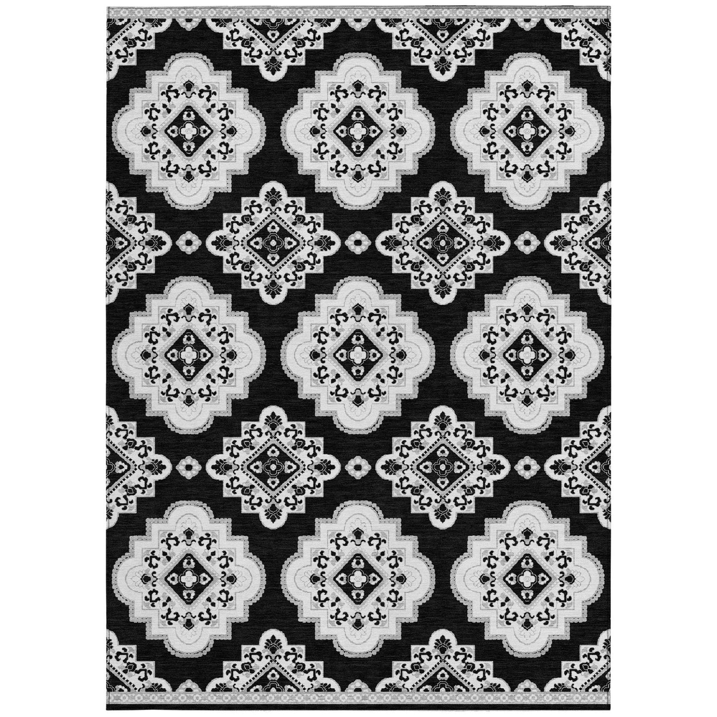 Tabselect Home Line 5' X 8' Black And Ivory Medallion Washable Indoor Outdoor Area Rug