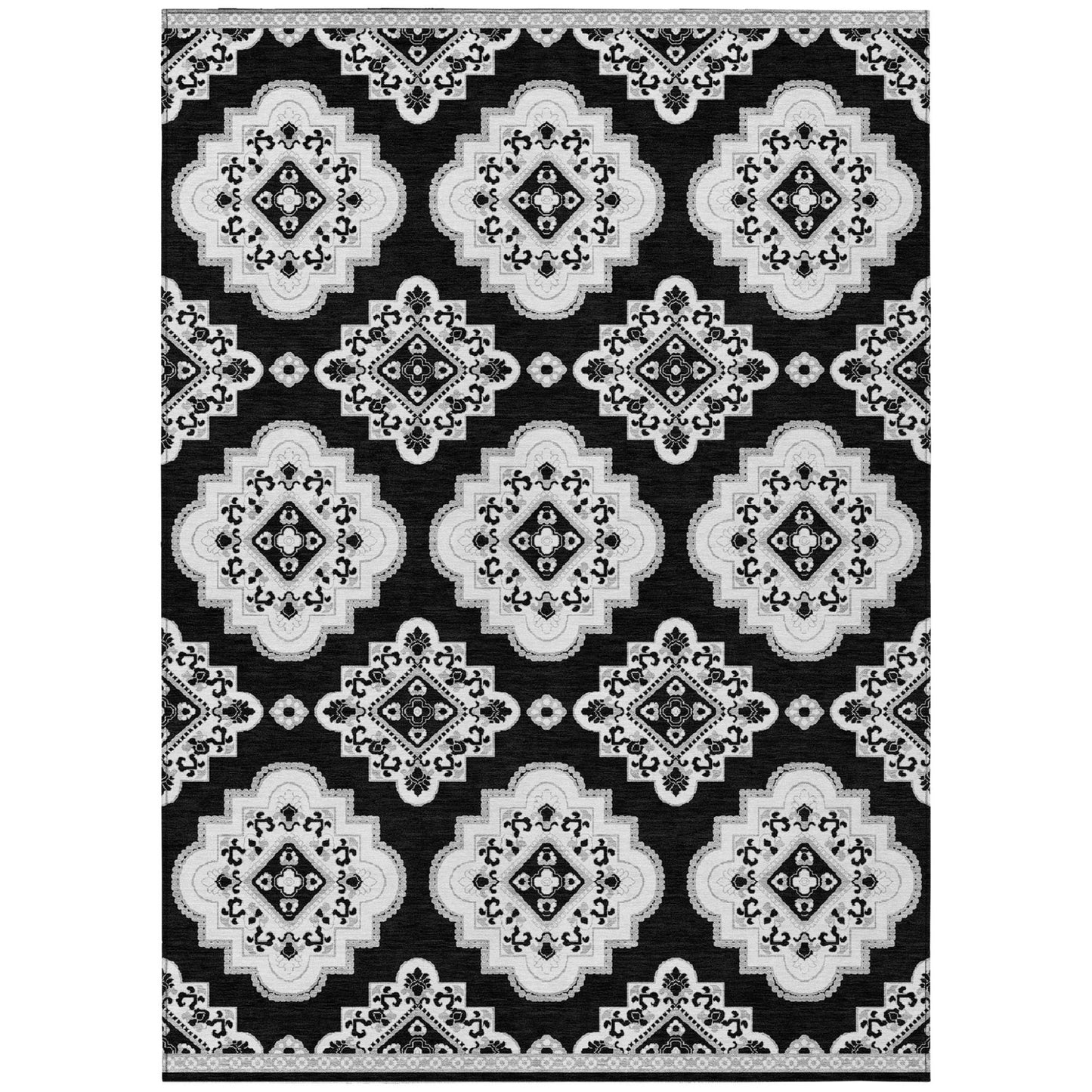 Tabselect Home Line 5' X 8' Black And Ivory Medallion Washable Indoor Outdoor Area Rug