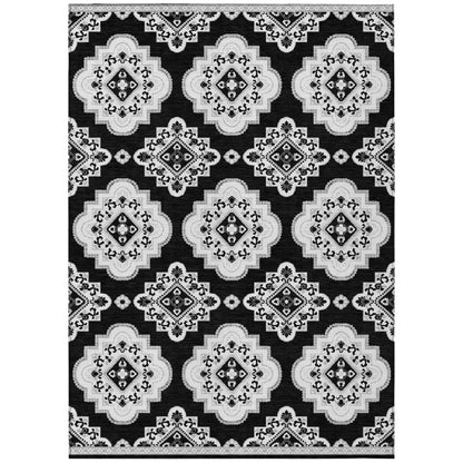 Tabselect Home Line 5' X 8' Black And Ivory Medallion Washable Indoor Outdoor Area Rug