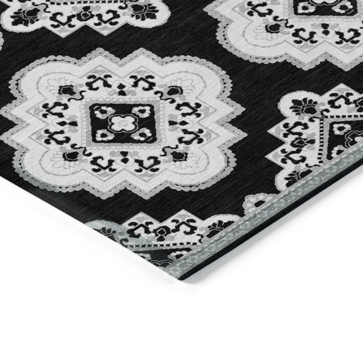 Tabselect Home Line 5' X 8' Black And Ivory Medallion Washable Indoor Outdoor Area Rug