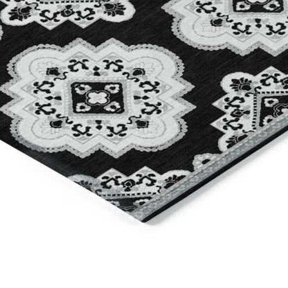 Tabselect Home Line 5' X 8' Black And Ivory Medallion Washable Indoor Outdoor Area Rug