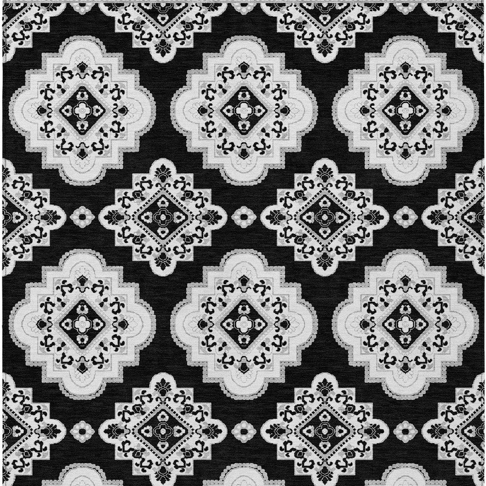Tabselect Home Line 5' X 8' Black And Ivory Medallion Washable Indoor Outdoor Area Rug
