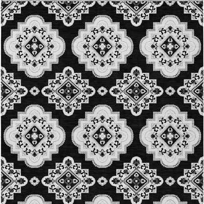 Tabselect Home Line 5' X 8' Black And Ivory Medallion Washable Indoor Outdoor Area Rug