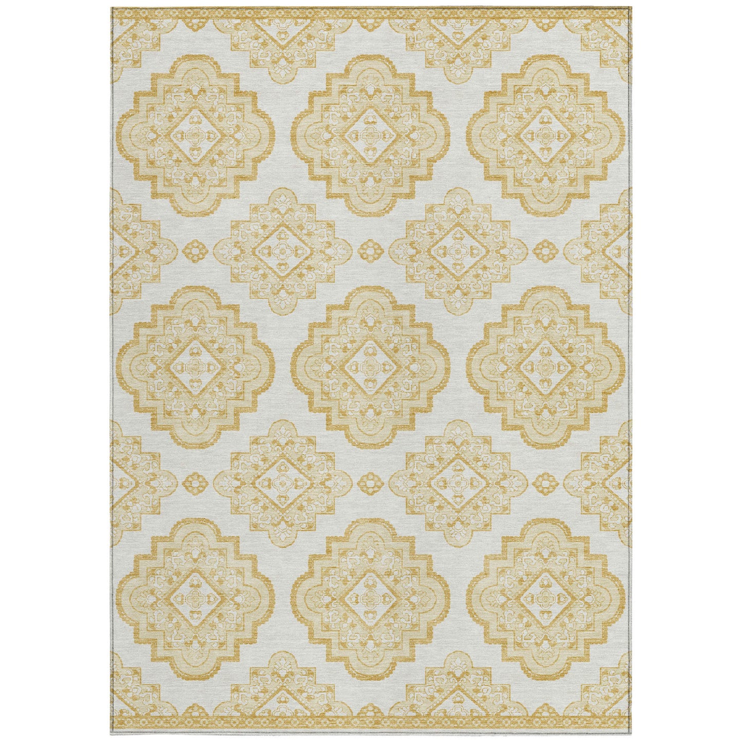 Tabselect Home Line 5' X 8' Gold And Ivory Medallion Washable Indoor Outdoor Area Rug
