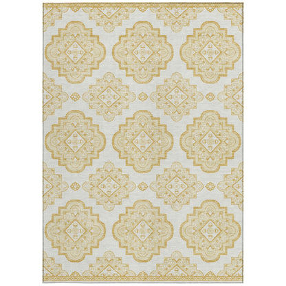 Tabselect Home Line 5' X 8' Gold And Ivory Medallion Washable Indoor Outdoor Area Rug
