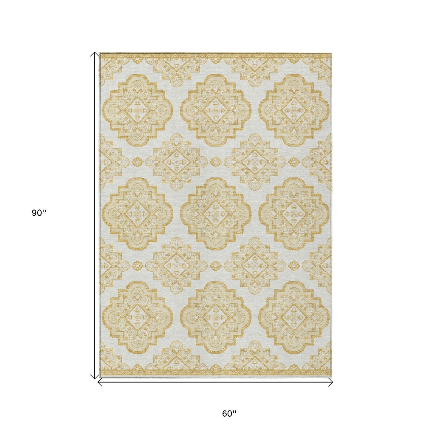 Tabselect Home Line 5' X 8' Gold And Ivory Medallion Washable Indoor Outdoor Area Rug