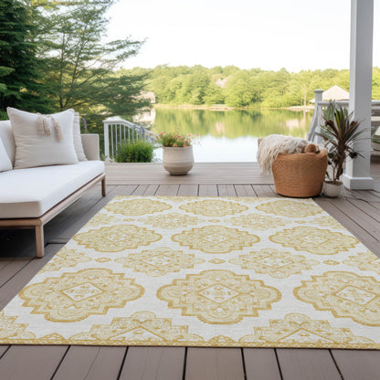 Tabselect Home Line 5' X 8' Gold And Ivory Medallion Washable Indoor Outdoor Area Rug