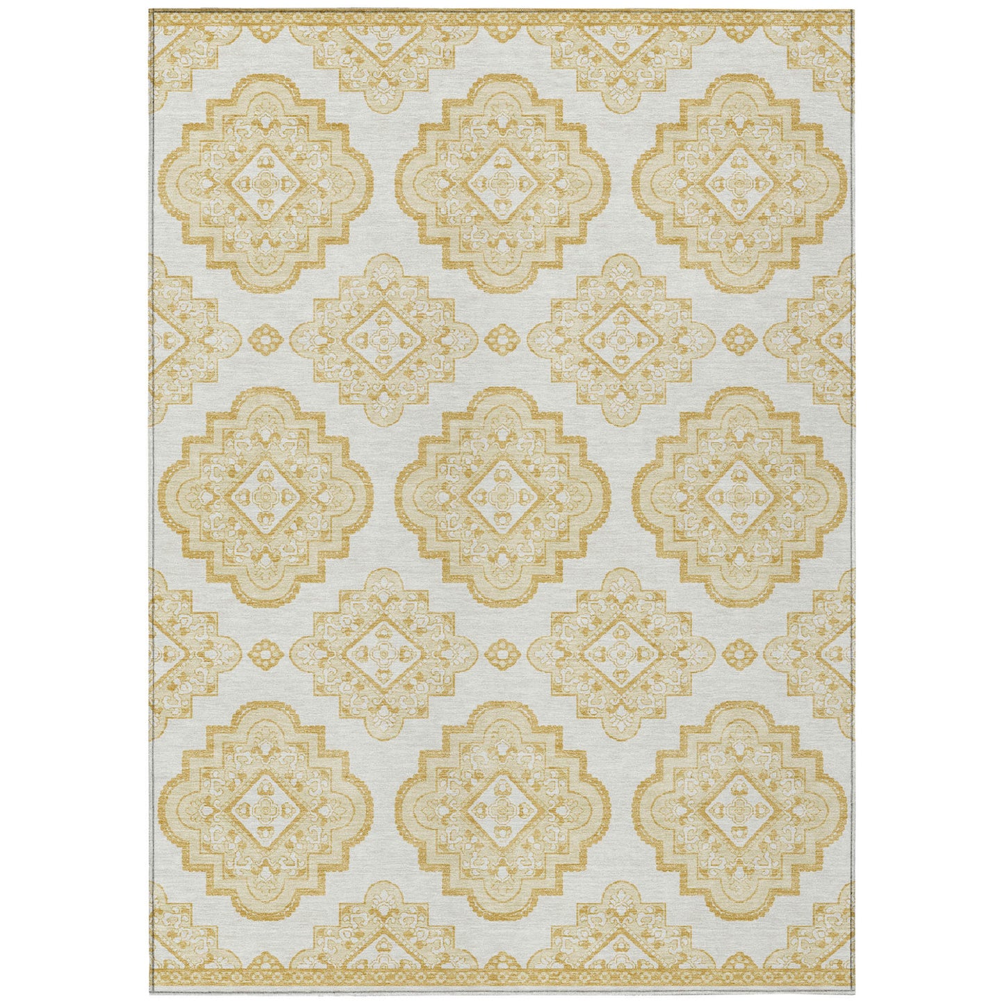 Tabselect Home Line 5' X 8' Gold And Ivory Medallion Washable Indoor Outdoor Area Rug