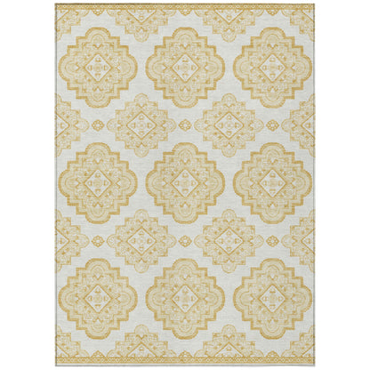 Tabselect Home Line 5' X 8' Gold And Ivory Medallion Washable Indoor Outdoor Area Rug