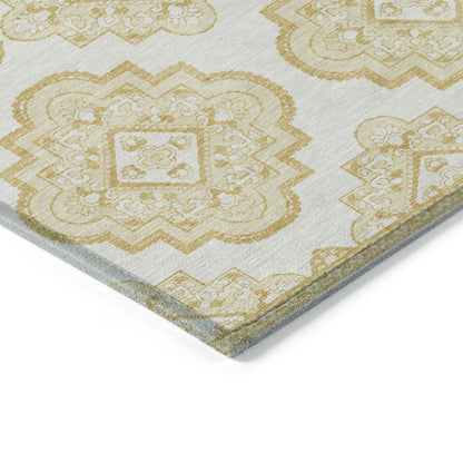 Tabselect Home Line 5' X 8' Gold And Ivory Medallion Washable Indoor Outdoor Area Rug