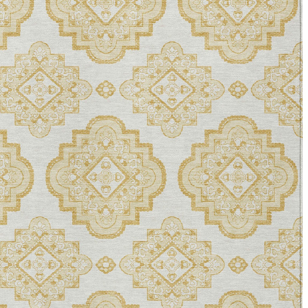 Tabselect Home Line 5' X 8' Gold And Ivory Medallion Washable Indoor Outdoor Area Rug