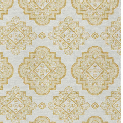 Tabselect Home Line 5' X 8' Gold And Ivory Medallion Washable Indoor Outdoor Area Rug