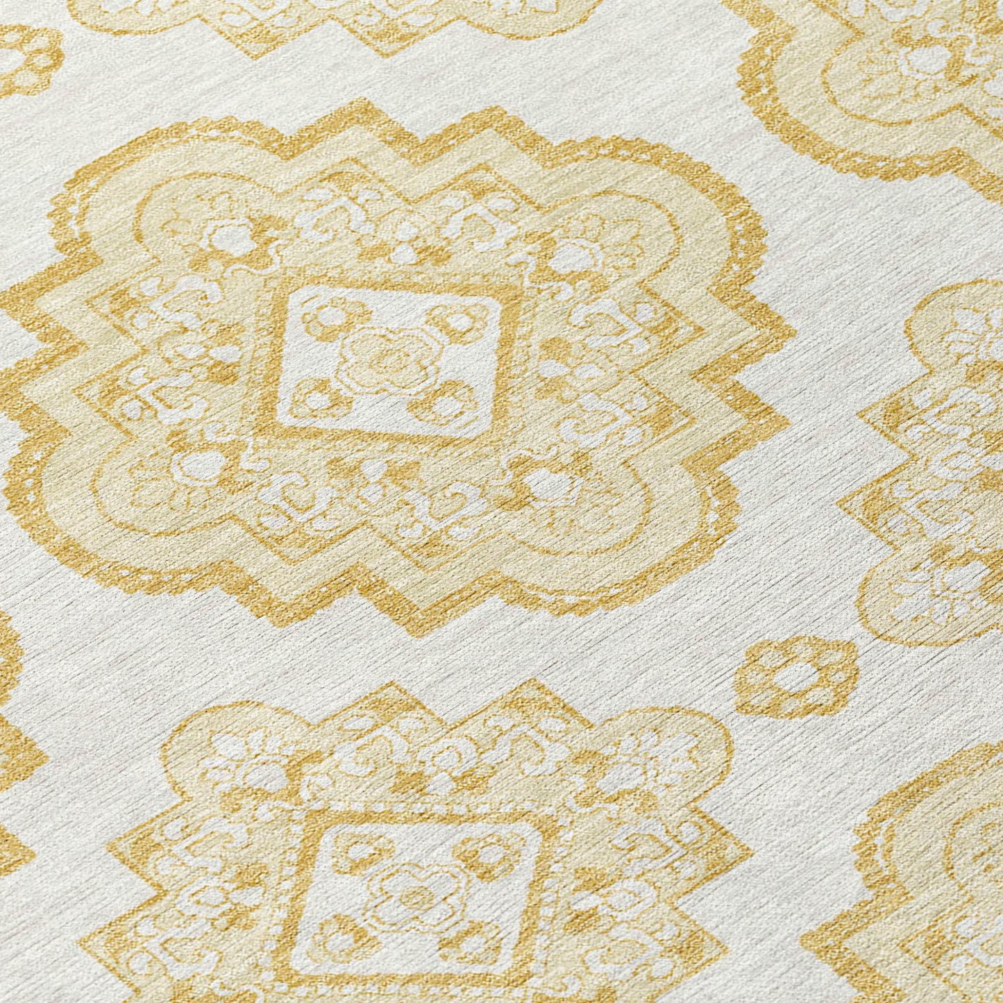 Tabselect Home Line 5' X 8' Gold And Ivory Medallion Washable Indoor Outdoor Area Rug