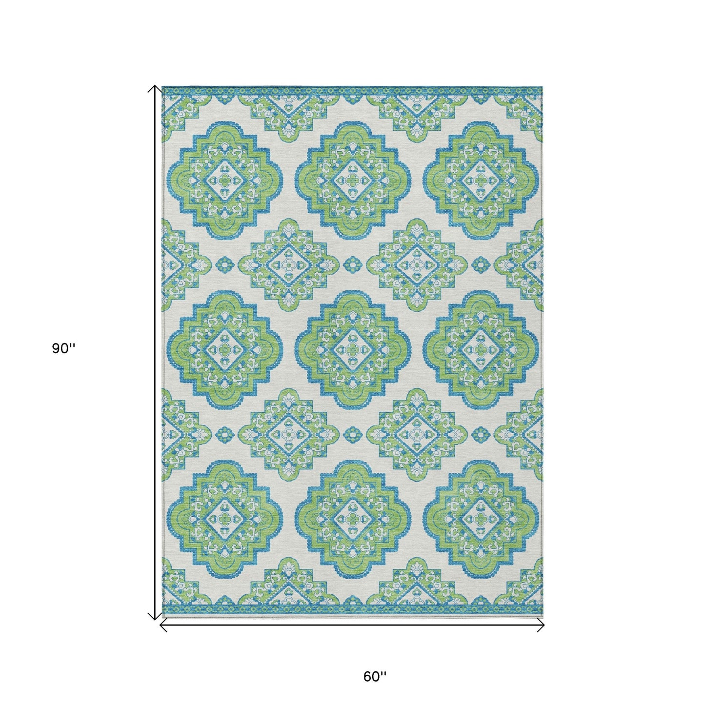 Tabselect Home Line 5' X 8' Lime Green And Ivory Medallion Washable Indoor Outdoor Area Rug