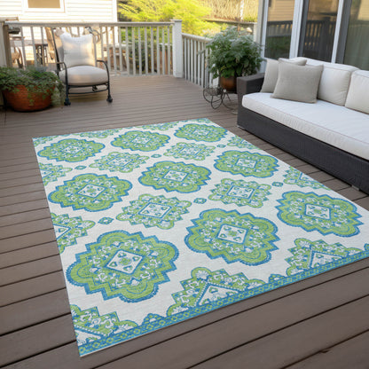 Tabselect Home Line 5' X 8' Lime Green And Ivory Medallion Washable Indoor Outdoor Area Rug