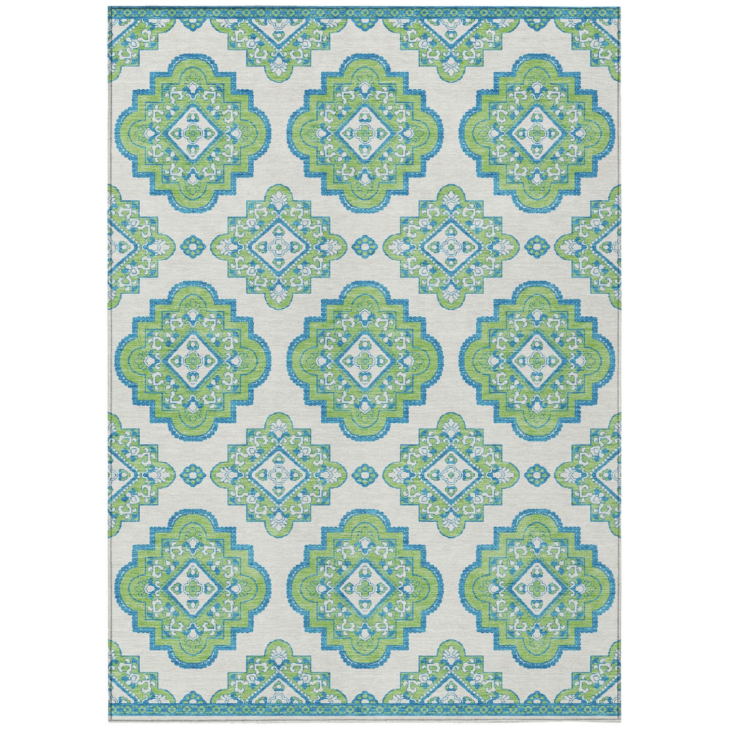 Tabselect Home Line 5' X 8' Lime Green And Ivory Medallion Washable Indoor Outdoor Area Rug