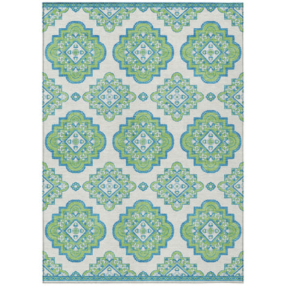 Tabselect Home Line 5' X 8' Lime Green And Ivory Medallion Washable Indoor Outdoor Area Rug
