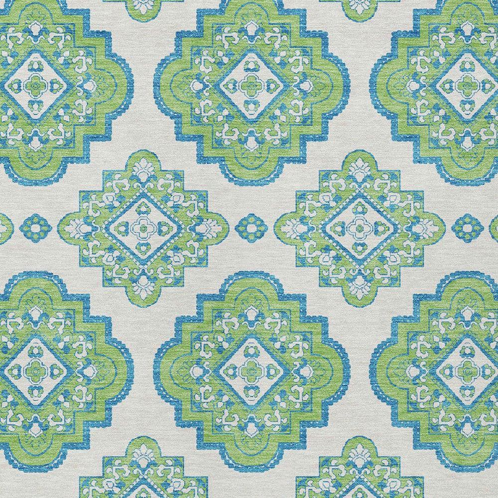 Tabselect Home Line 5' X 8' Lime Green And Ivory Medallion Washable Indoor Outdoor Area Rug