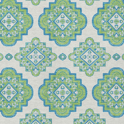 Tabselect Home Line 5' X 8' Lime Green And Ivory Medallion Washable Indoor Outdoor Area Rug