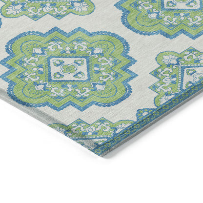 Tabselect Home Line 5' X 8' Lime Green And Ivory Medallion Washable Indoor Outdoor Area Rug
