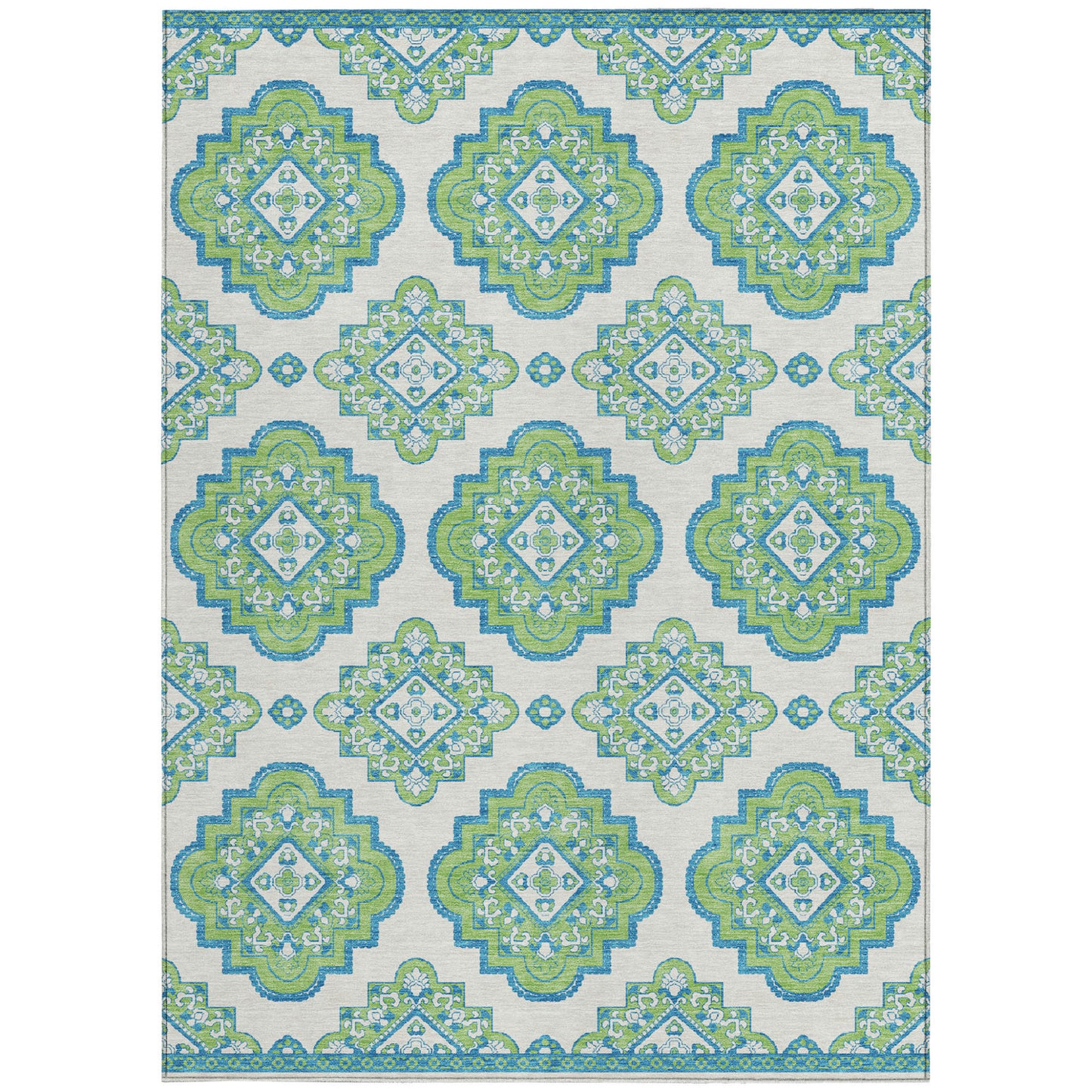 Tabselect Home Line 5' X 8' Lime Green And Ivory Medallion Washable Indoor Outdoor Area Rug