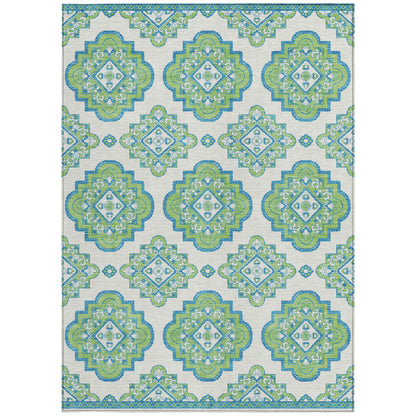 Tabselect Home Line 5' X 8' Lime Green And Ivory Medallion Washable Indoor Outdoor Area Rug