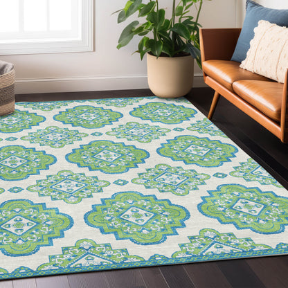 Tabselect Home Line 5' X 8' Lime Green And Ivory Medallion Washable Indoor Outdoor Area Rug