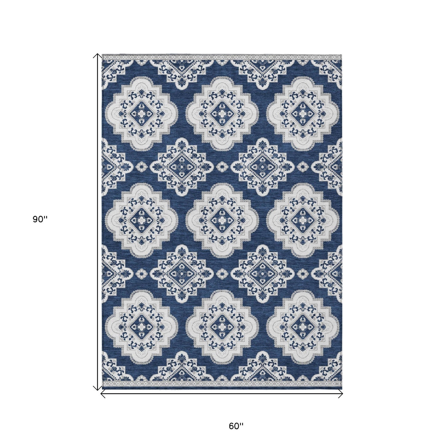 Tabselect Home Line 5' X 8' Navy Blue And Ivory Medallion Washable Indoor Outdoor Area Rug