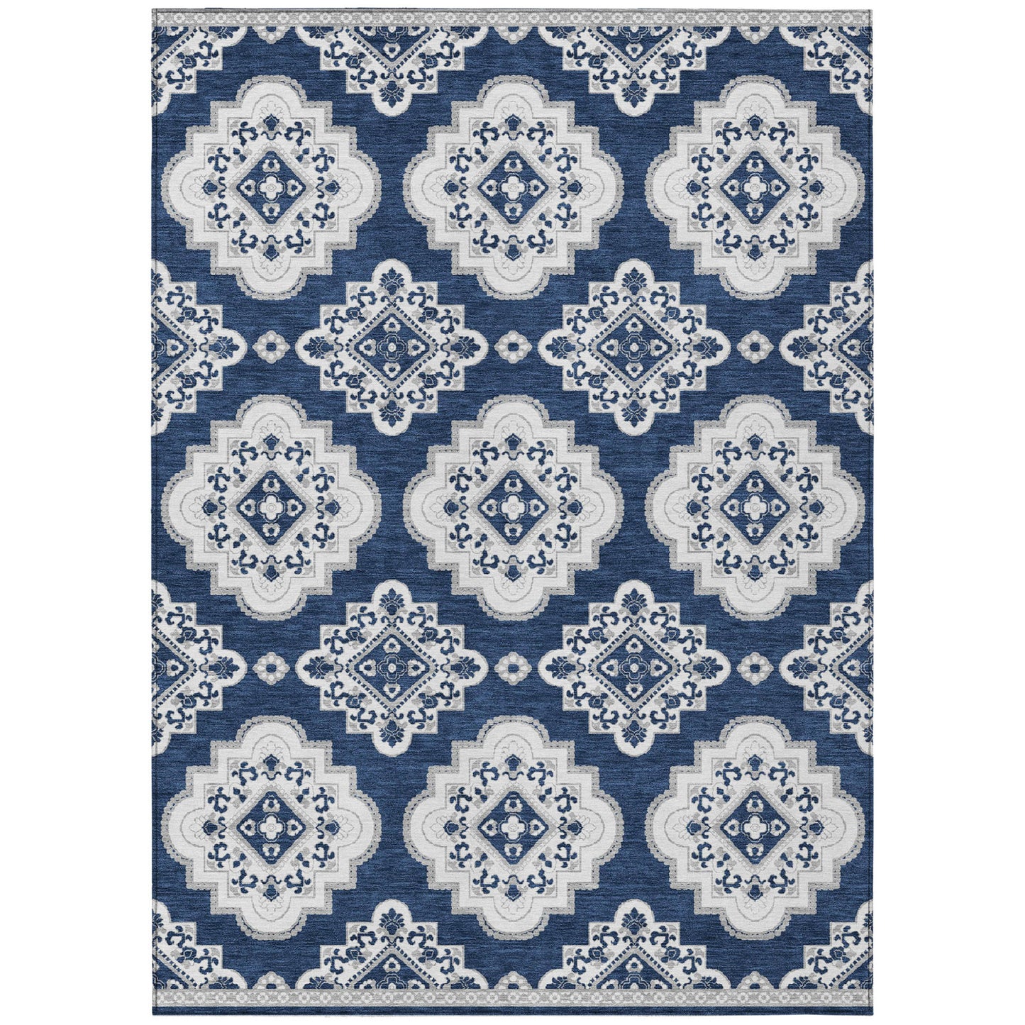 Tabselect Home Line 5' X 8' Navy Blue And Ivory Medallion Washable Indoor Outdoor Area Rug