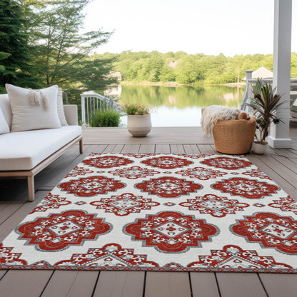 Tabselect Home Line 5' X 8' Red And Beige Medallion Washable Indoor Outdoor Area Rug