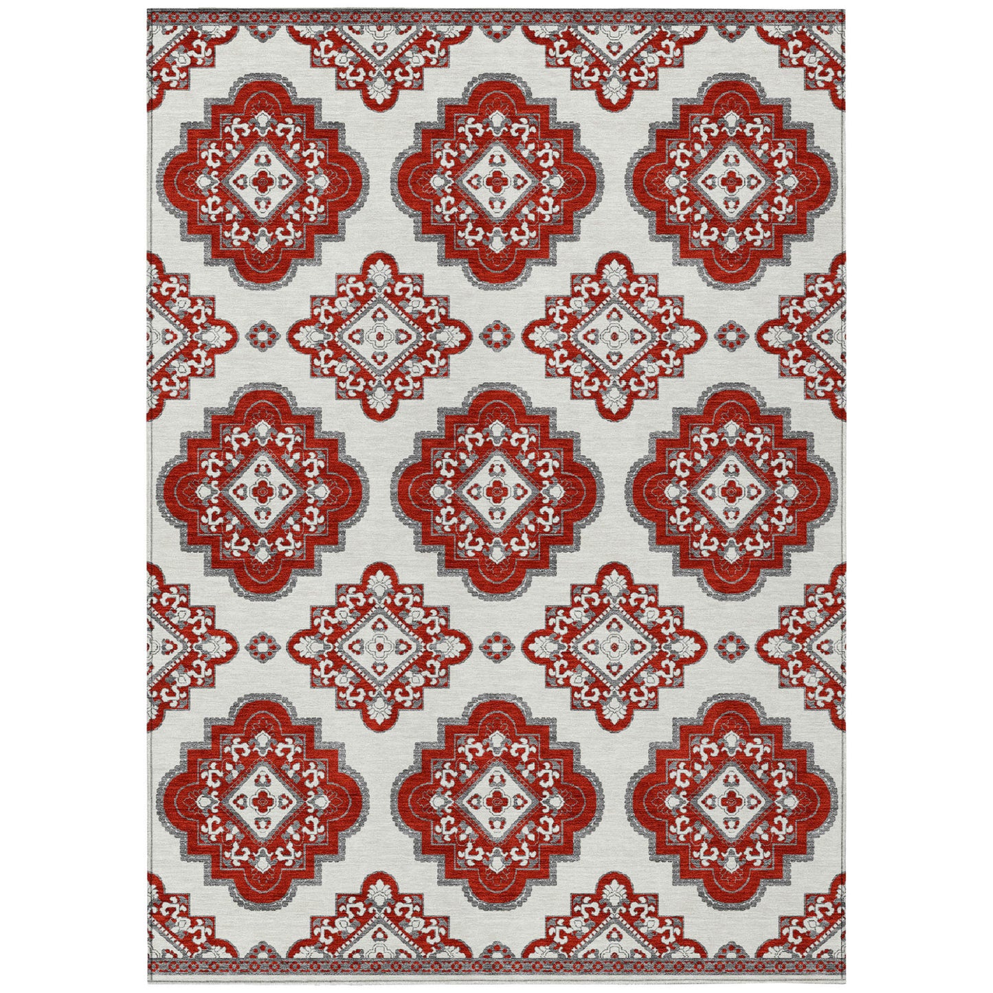 Tabselect Home Line 5' X 8' Red And Beige Medallion Washable Indoor Outdoor Area Rug