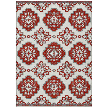 Tabselect Home Line 5' X 8' Red And Beige Medallion Washable Indoor Outdoor Area Rug