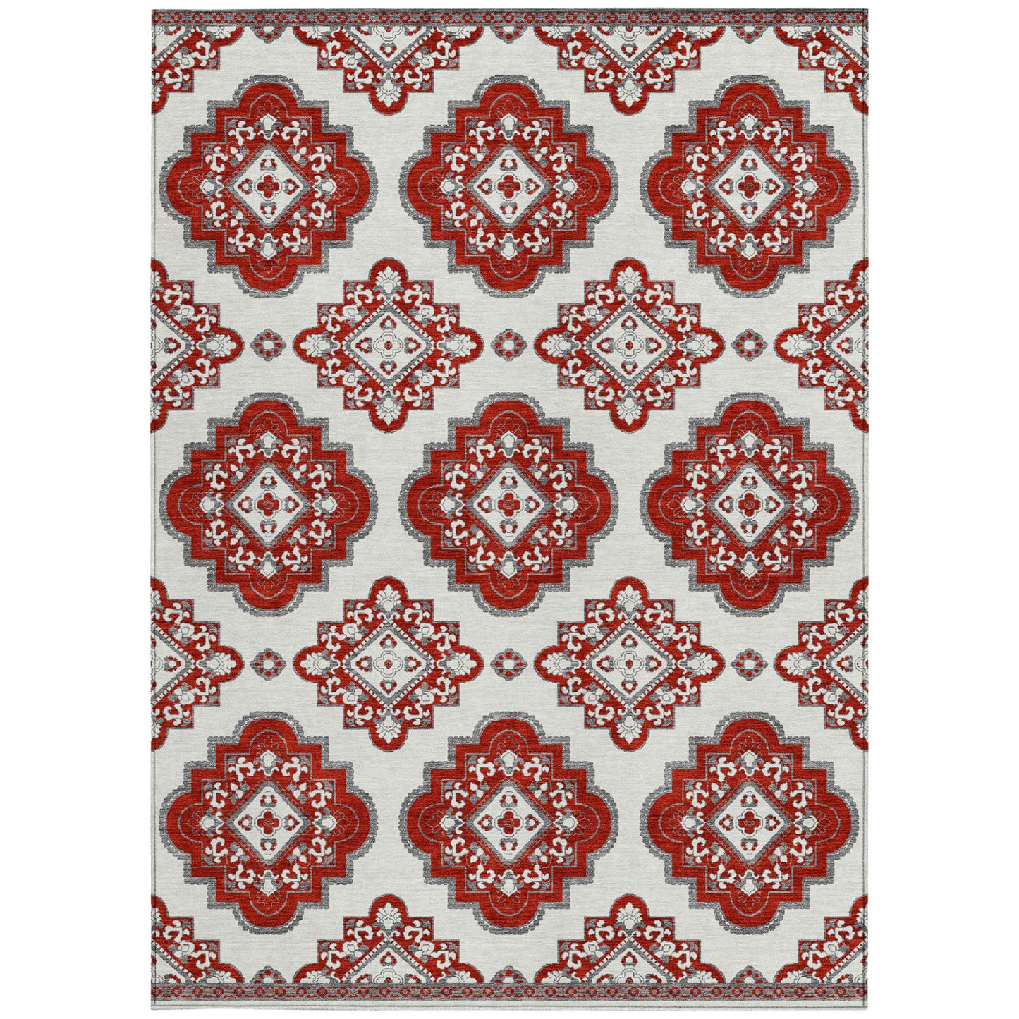 Tabselect Home Line 5' X 8' Red And Beige Medallion Washable Indoor Outdoor Area Rug