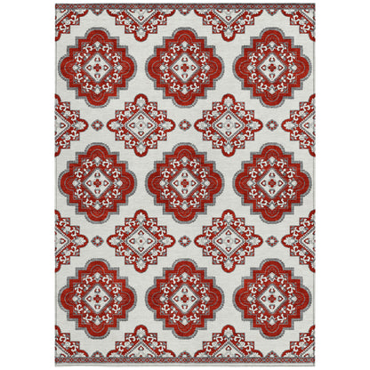 Tabselect Home Line 5' X 8' Red And Beige Medallion Washable Indoor Outdoor Area Rug