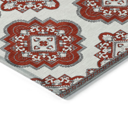 Tabselect Home Line 5' X 8' Red And Beige Medallion Washable Indoor Outdoor Area Rug