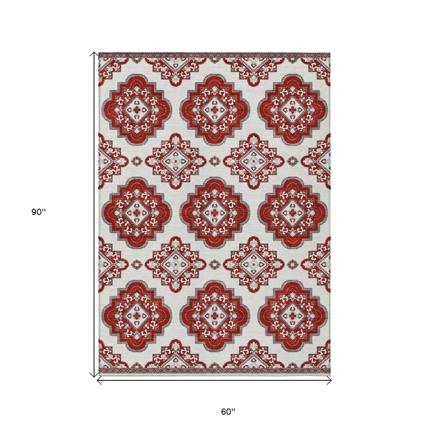 Tabselect Home Line 5' X 8' Red And Beige Medallion Washable Indoor Outdoor Area Rug