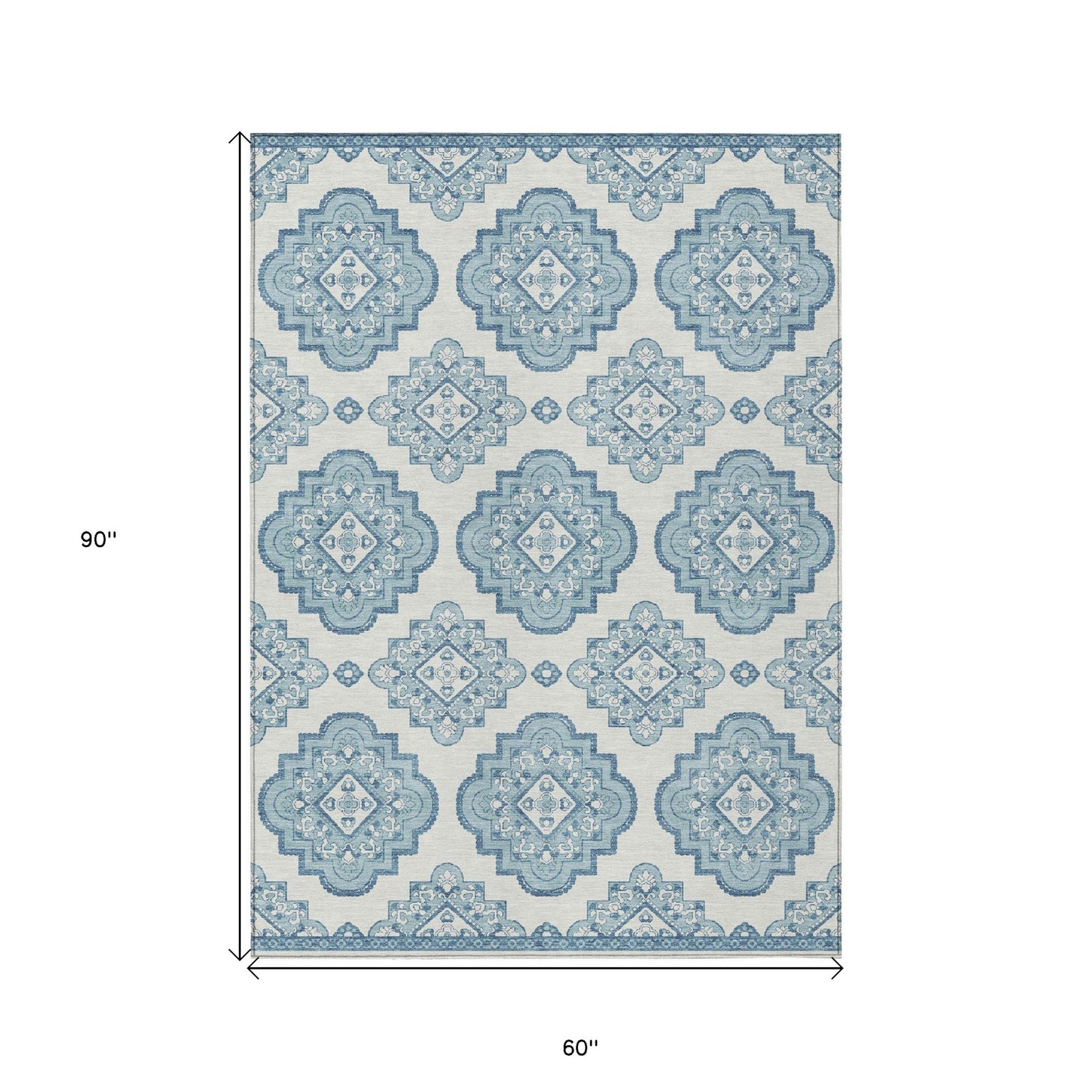 Tabselect Home Line 5' X 8' Teal Blue And Ivory Medallion Washable Indoor Outdoor Area Rug