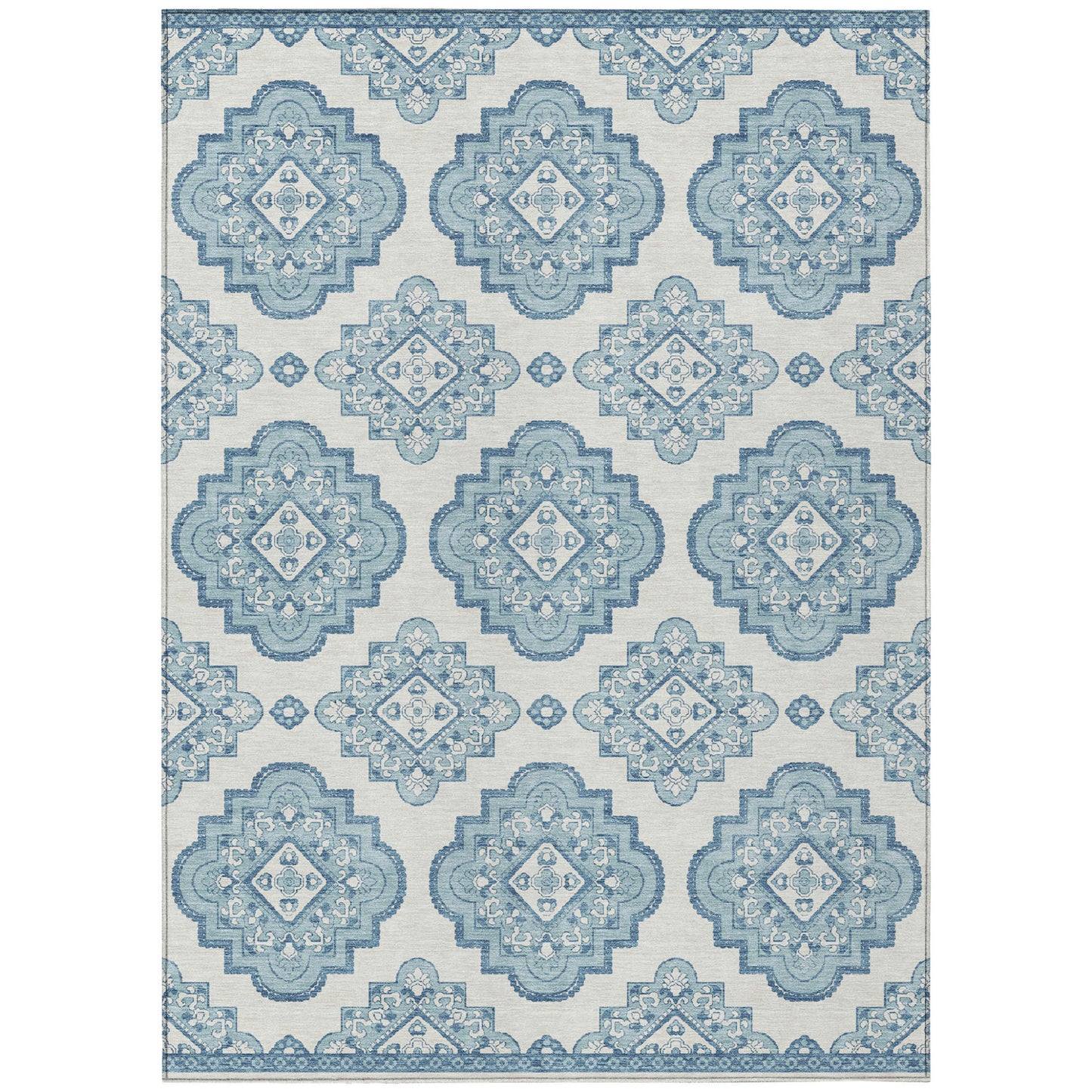 Tabselect Home Line 5' X 8' Teal Blue And Ivory Medallion Washable Indoor Outdoor Area Rug