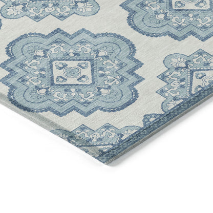 Tabselect Home Line 5' X 8' Teal Blue And Ivory Medallion Washable Indoor Outdoor Area Rug