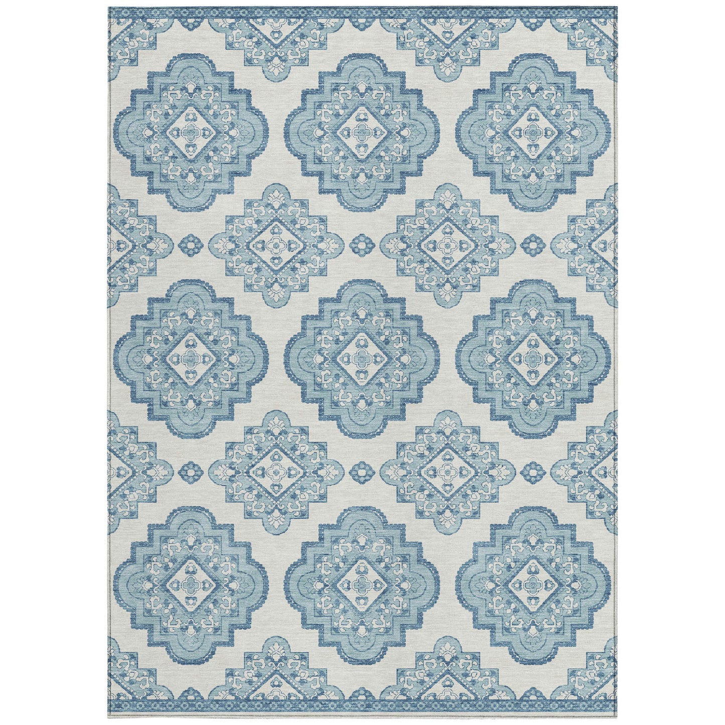 Tabselect Home Line 5' X 8' Teal Blue And Ivory Medallion Washable Indoor Outdoor Area Rug