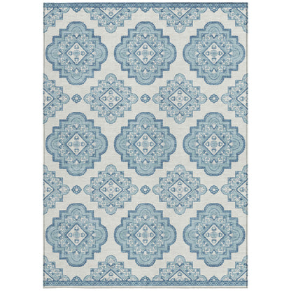 Tabselect Home Line 5' X 8' Teal Blue And Ivory Medallion Washable Indoor Outdoor Area Rug