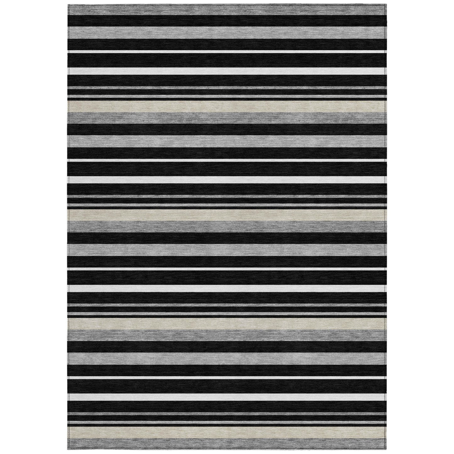 Tabselect Home Line 5' X 8' Black Ivory And Gray Striped Washable Indoor Outdoor Area Rug