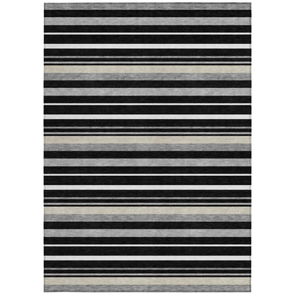Tabselect Home Line 5' X 8' Black Ivory And Gray Striped Washable Indoor Outdoor Area Rug