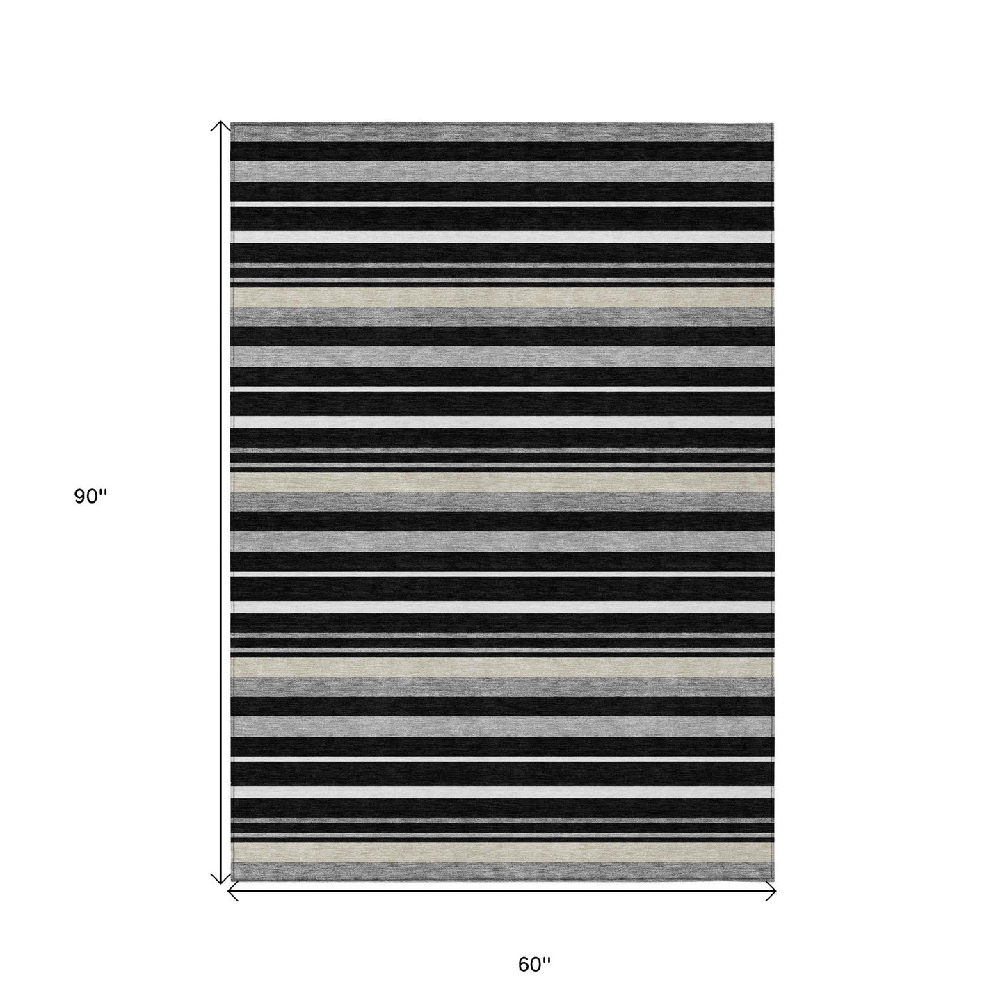 Tabselect Home Line 5' X 8' Black Ivory And Gray Striped Washable Indoor Outdoor Area Rug