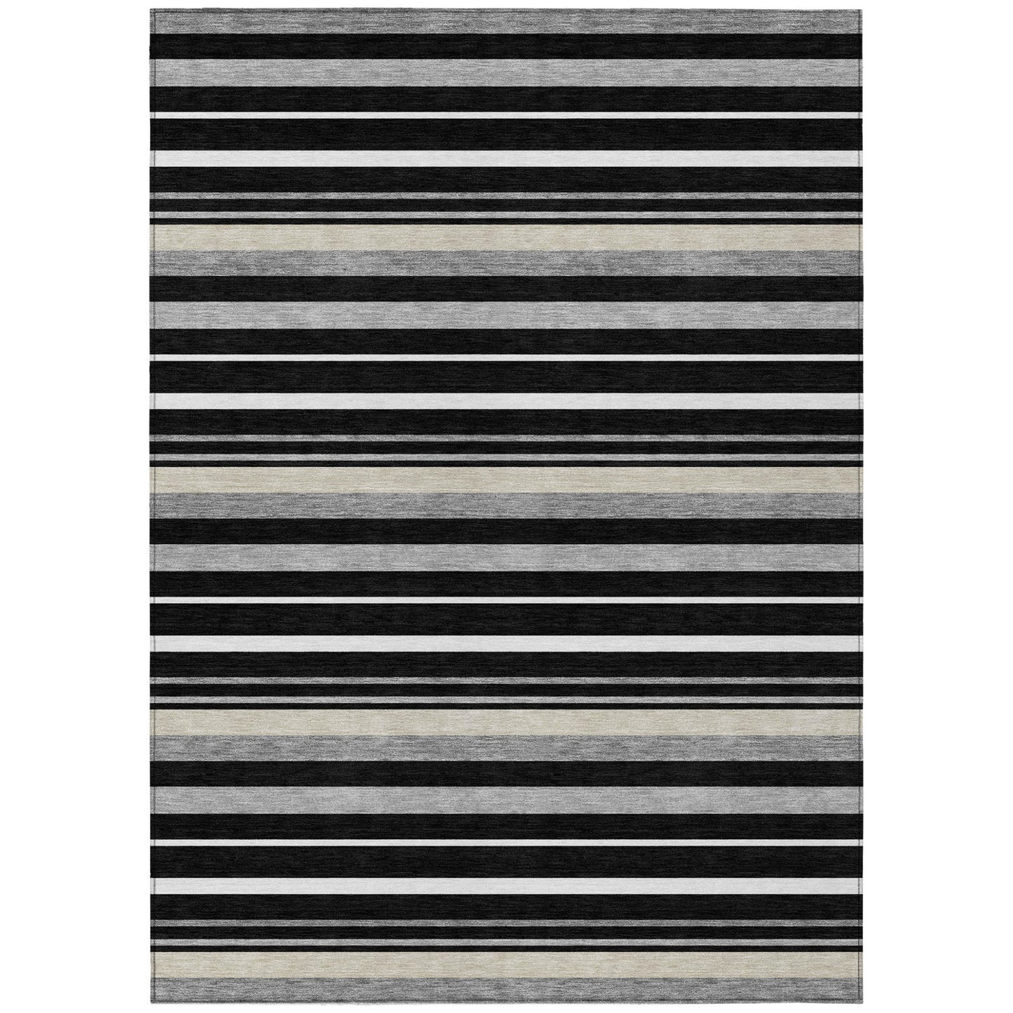 Tabselect Home Line 5' X 8' Black Ivory And Gray Striped Washable Indoor Outdoor Area Rug