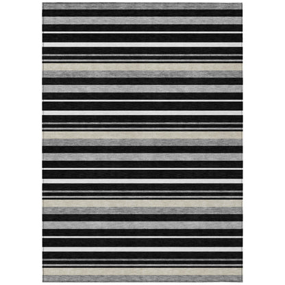 Tabselect Home Line 5' X 8' Black Ivory And Gray Striped Washable Indoor Outdoor Area Rug