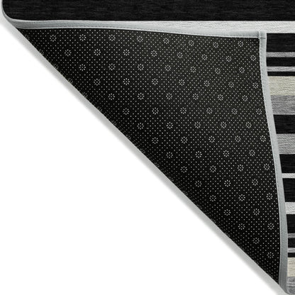 Tabselect Home Line 5' X 8' Black Ivory And Gray Striped Washable Indoor Outdoor Area Rug