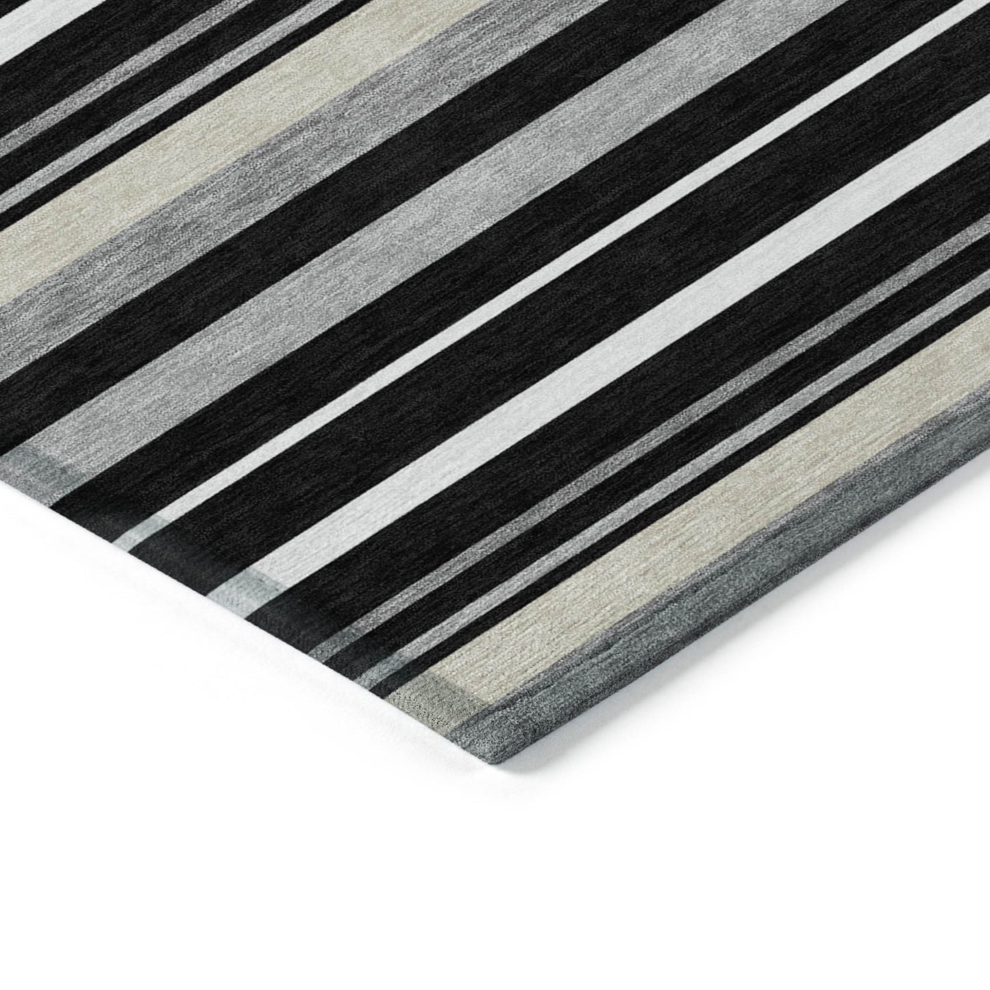 Tabselect Home Line 5' X 8' Black Ivory And Gray Striped Washable Indoor Outdoor Area Rug